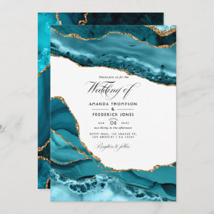 Invitation Turquoise et or Agate Pierre Mariage Photo