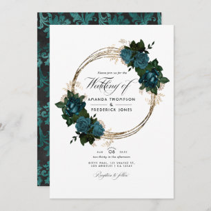 Invitation Turquoise et or Floral Mariage photo