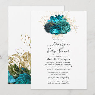Invitation Turquoise et or vintage shabby drive by douche