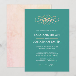 Invitation turquoise et Orange Mariage Swirl