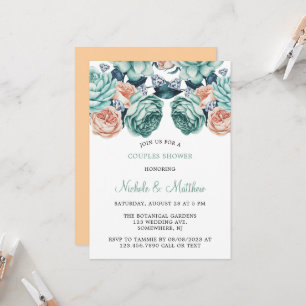 Invitation Turquoise et Pêcher Rose Couples Douche