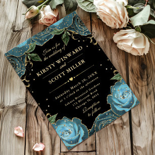 Invitation Turquoise et Rose or Mariage Floral