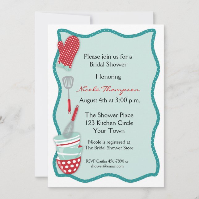Invitation turquoise et rouge de Fête de la mariée (Devant)