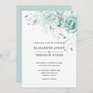 Invitation Turquoise et sauge greens Floral Mariage Invitatia