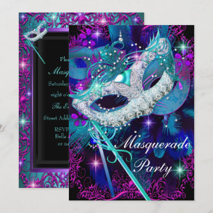 Invitation Turquoise et violette masquerade bal