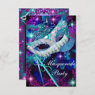 Invitation turquoise et violette Masquerade Ball P