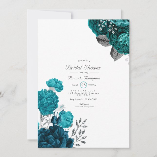 Invitation Turquoise - Fête des mariées florale turquoise et  (Devant)