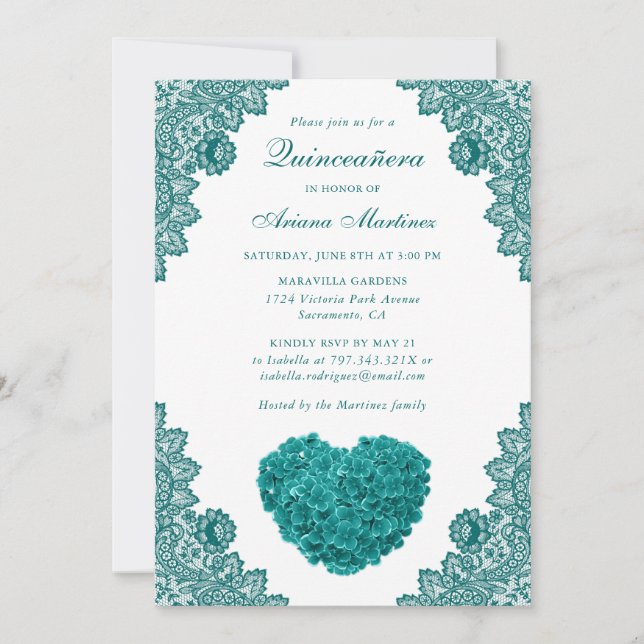 Invitation Turquoise Floral Quinceañera 15e anniversaire Invi (Devant)