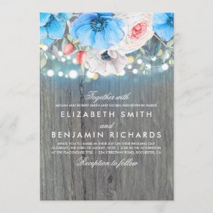 Invitation Turquoise Floral Rustic String Mariage