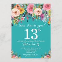 Turquoise Floral Surprise 13e anniversaire Invitat