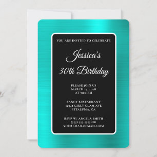 Invitation Turquoise Foil noir et blanc 30e anniversaire