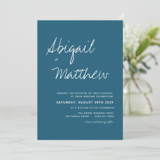 Invitation Turquoise foncé écriture simple Mariage Boho