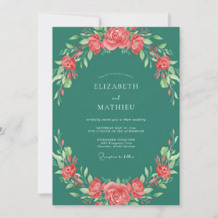 Invitation Turquoise Foncé Mariage aux Pétales Peintes