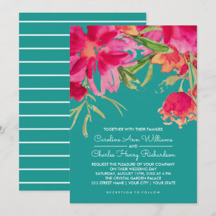 Invitation Turquoise Fuchsia Aquarelle Mariage Floral