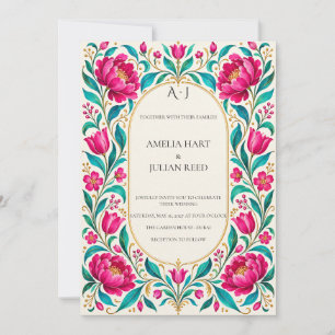 Invitation Turquoise Fuchsia Botanique Vibrant