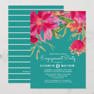 Invitation Turquoise Fuchsia Floral Engagement Party