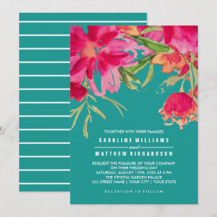 Invitation Turquoise Fuchsia Floral Mariage