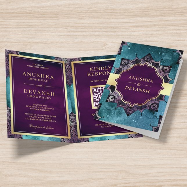 Invitation Turquoise Galaxy Purple Mandala QR Code Mariage in (Créateur téléchargé)
