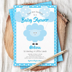 Invitation Turquoise Garçon Mouton Baby Shower Mignon Kawaii