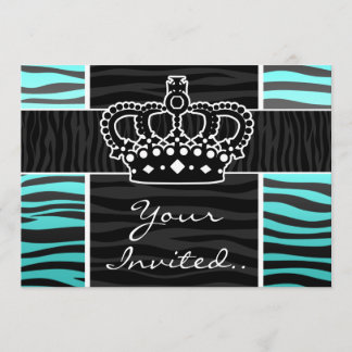 Invitation Turquoise Girly et couronne noire d'impression de