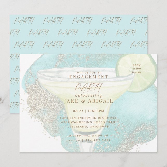 Invitation Turquoise Glam Margarita (Devant / Derrière)