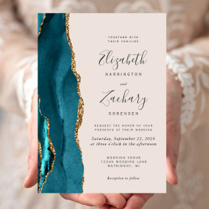 Invitation Turquoise Gold Agate Mariage beige