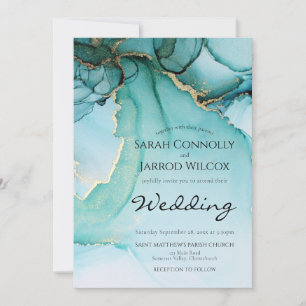 Invitation Turquoise Gold Black Moody Mariage