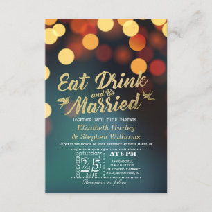 Invitation Turquoise Gold Bokeh Light EAT Boire être marié Ma