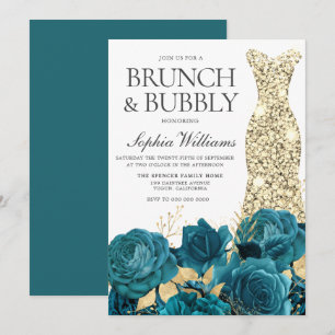 Invitation Turquoise Gold Gown Fête des mariées Brunch & Bubb