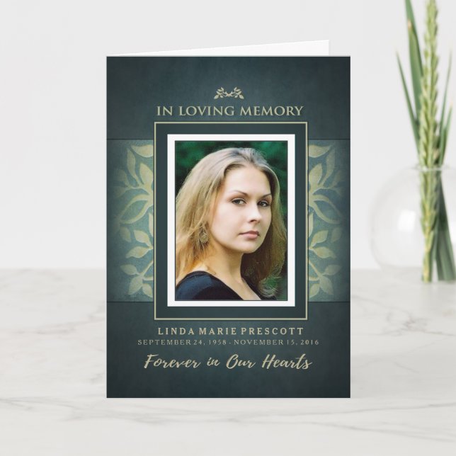 Invitation Turquoise & Gold Loving Memorial Service Photo Inv (Devant)