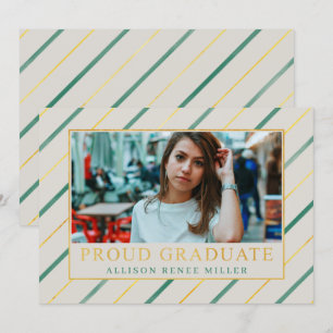 Invitation Turquoise Gold Stripes Moderne Elégant Photo Gradu