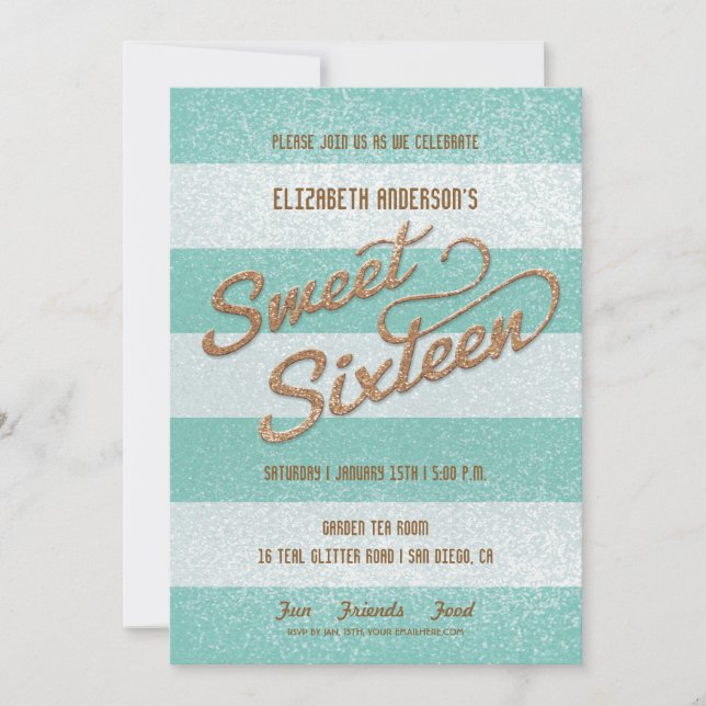 Invitation Turquoise Gras rayures Sweet sixteen Partie (Devant)