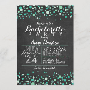 Invitation Turquoise Green Confetti Chalkboard Bachelorte