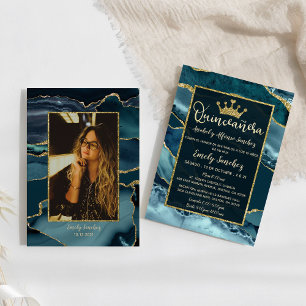 Invitation Turquoise Green Gold Agate espagnol Quinceañera Ph