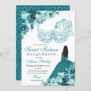 Invitation Turquoise Green Princesse Masquerade Sweet 16
