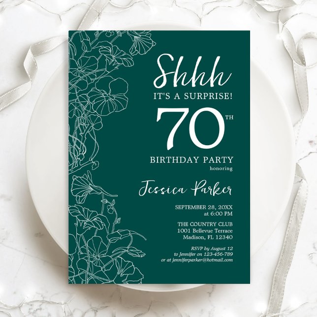Invitation Turquoise Green Surprise 70e anniversaire (Créateur téléchargé)