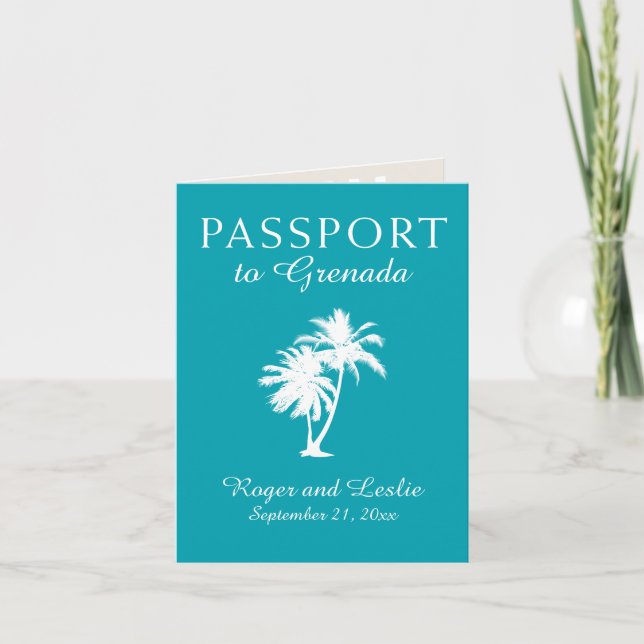 Invitation Turquoise Grenade Island Palm Tree Mariage Passpor (Devant)