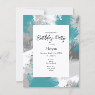Invitation Turquoise Gris Abstrait