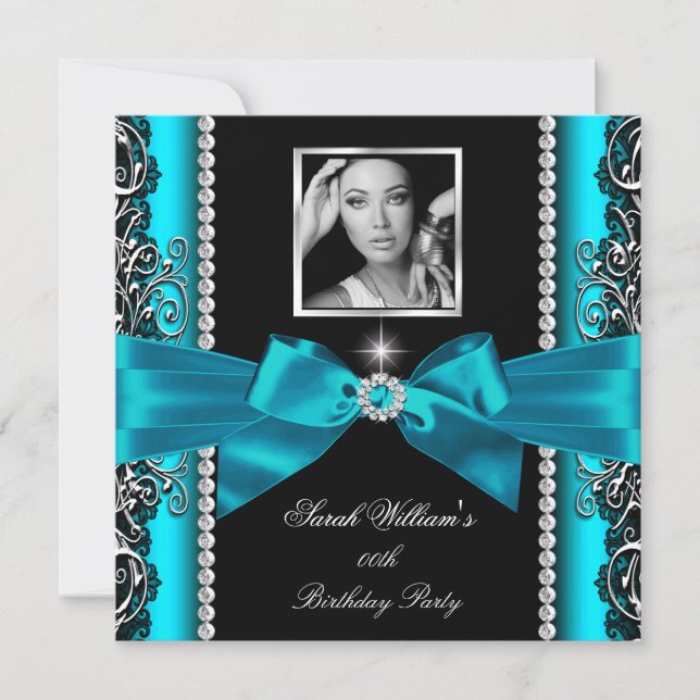 Invitation Turquoise Jade Bow Anniversaire de la fête Black S (Devant)