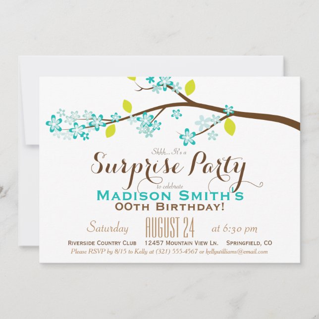 Invitation Turquoise, Lime, fête Brown d'anniversaire Surpris (Devant)