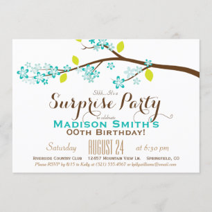 Invitation Turquoise, Lime, fête Brown d'anniversaire Surpris