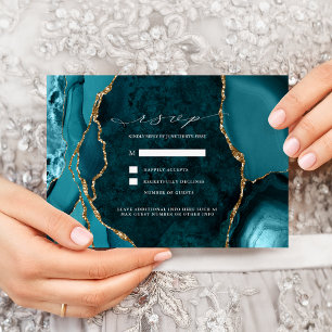 Invitation Turquoise, Marbre & Or Agate Mariage RSVP Invitati