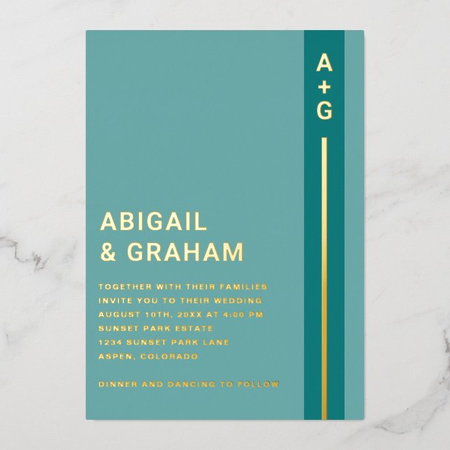 Invitation turquoise Mariage Foil (Recto)