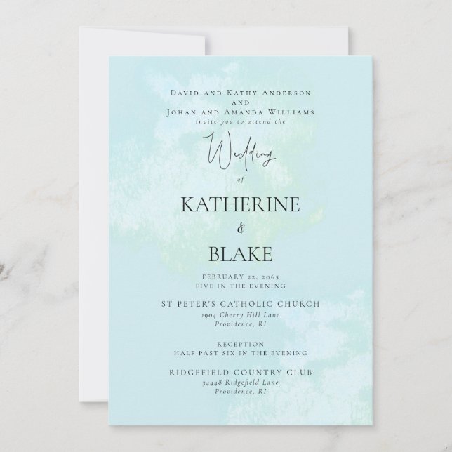 Invitation Turquoise Mariage moderne Les deux parents 2 Lieu (Devant)
