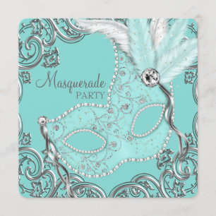 Invitation Turquoise mascarade bleue