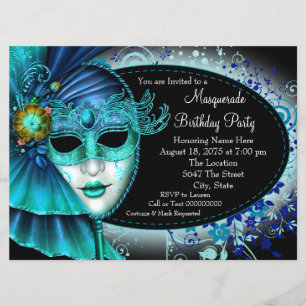 Invitation Turquoise mascarade de nuit bleue
