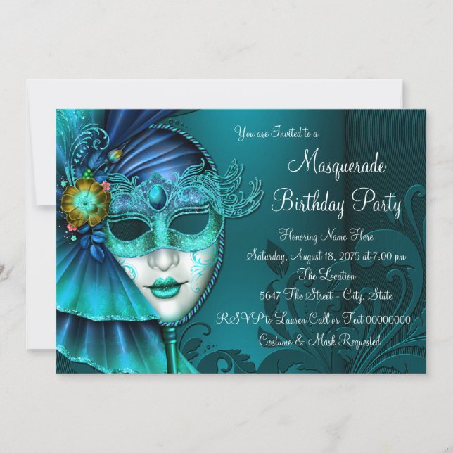 Invitation Turquoise Masquerade Mascarade Mascarade Mascarade (Devant)