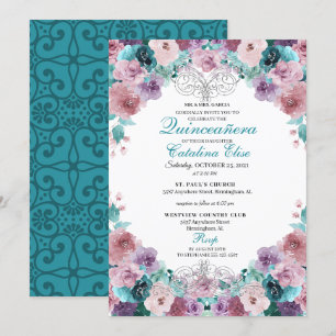 Invitation Turquoise & Mauve coucher de soleil Quinceanera An