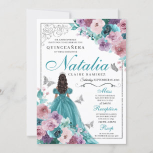 Invitation Turquoise & Mauve Ocean Sunset Princesse Quinceane