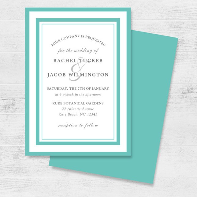 Invitation Turquoise moderne Bordure bleue Mariage simple (Créateur téléchargé)